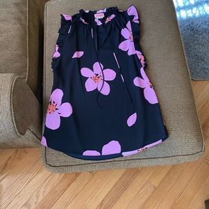 Kate spade black with purple flower blouse XS